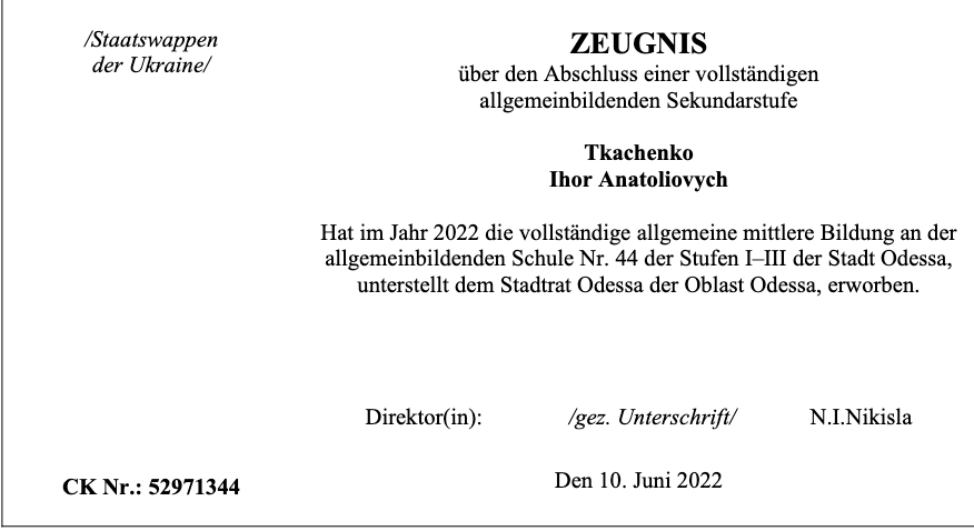 Abschlusszeugnis der Sekundarstufe